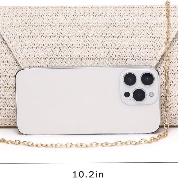 Elegant Straw Patent Leather Clutch Bag for Women with Gold Metal Accents - Picture 5 of 5